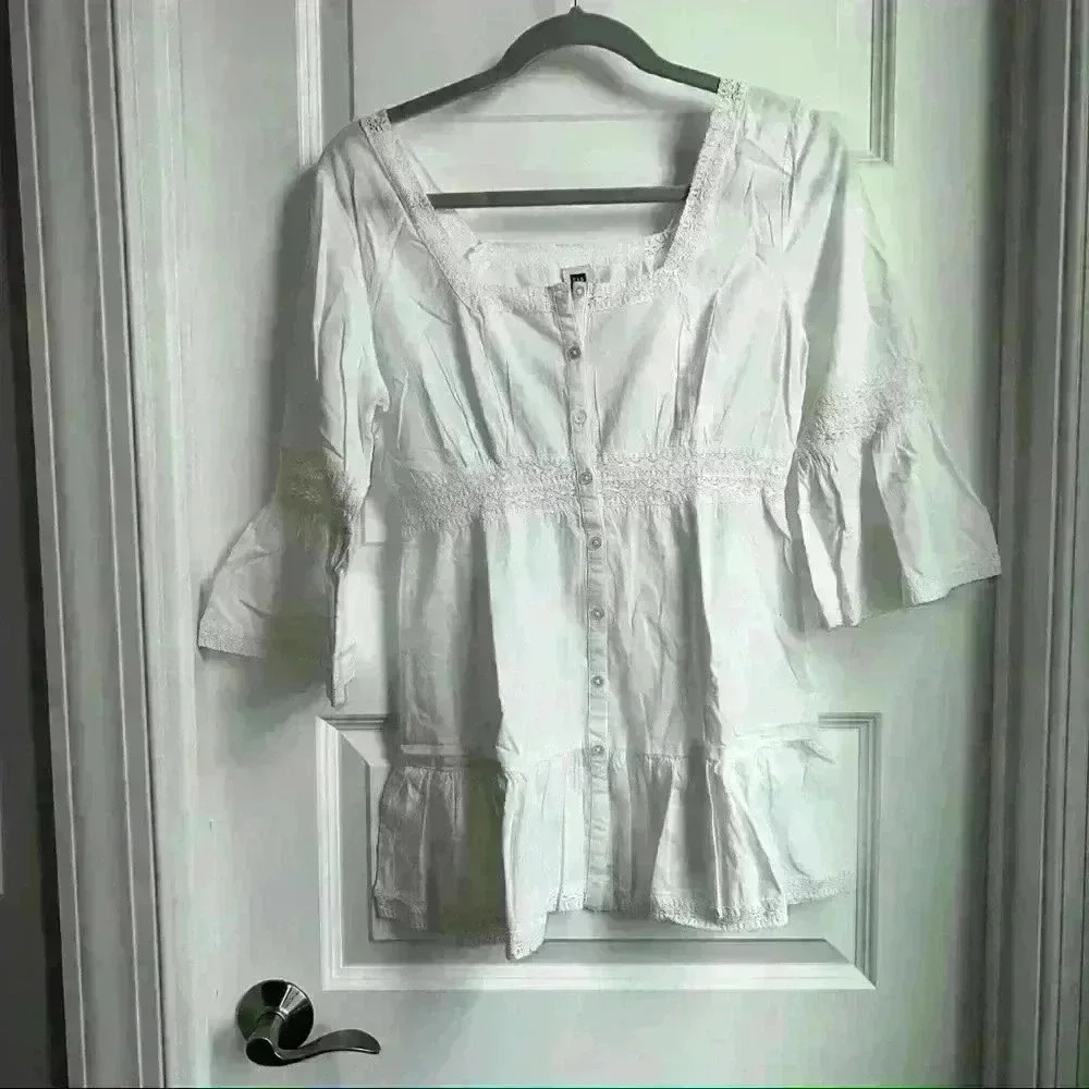 GAP White Peasant Sleeve Tunic with Lace Detail Size S Small New